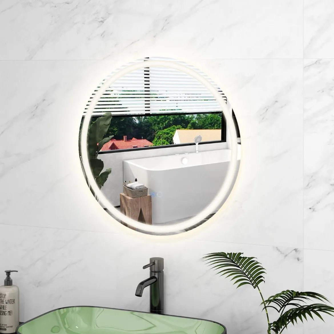LED Badspiegel mit Beleuchtung 60cm runder Anti-Beschlag Badezimmerspiegel Silber
