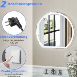 LED Badspiegel mit Beleuchtung Anti-Beschlag Badezimmerspiegel Wandspiegel dimmbar mit Touch-Schalter Silber