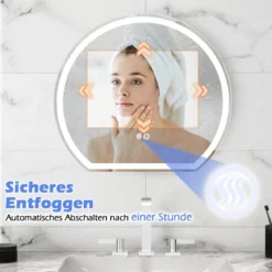 LED Badspiegel mit Beleuchtung Anti-Beschlag Badezimmerspiegel Wandspiegel dimmbar mit Touch-Schalter Silber