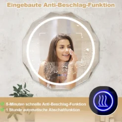 LED Badspiegel mit Beleuchtung & Uhr & Touchschalter Anti-Beschlag Badezimmerspiegel