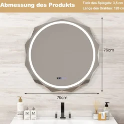 LED Badspiegel mit Beleuchtung & Uhr & Touchschalter Anti-Beschlag Badezimmerspiegel