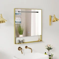 LED Badspiegel mit 3 Lichtfarben & Einstellbare Helligkeit Wandmontierter Schminkspiegel 80 x 60 cm