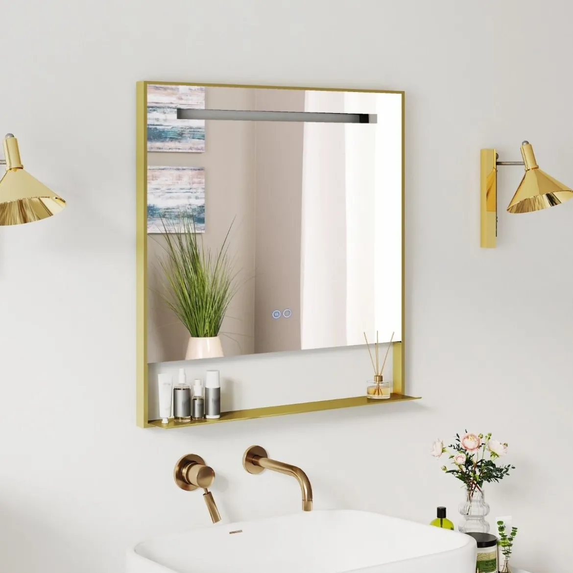 LED Badspiegel mit 3 Lichtfarben & Einstellbare Helligkeit Wandmontierter Schminkspiegel 80 x 60 cm