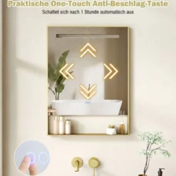 LED Badspiegel mit 3 Lichtfarben & Einstellbare Helligkeit Wandmontierter Schminkspiegel 80 x 60 cm