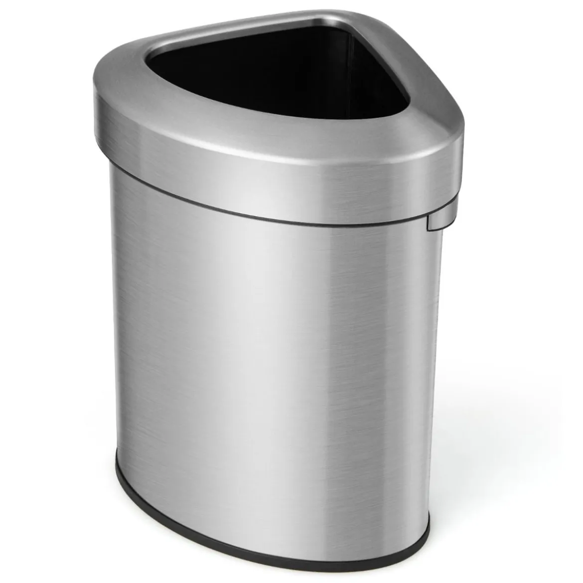 60L Edelstahl-Eckmülleimer mit Deckel & Rutschfester Unterseite Platzsparender Müllbehälter Silber