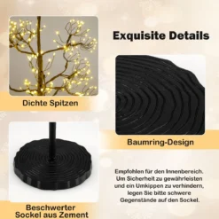 LED Lichterbaum 150 cm Leuchtbaum mit 1000 warmweißen Leuchten LED Baum Innen Lichterzweige mit Zemenständer