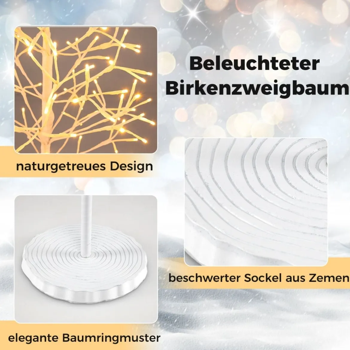 LED Lichterbaum mit Warmweißen LED-Leuchten Künstlicher Weihnachtsbaum Birkenbaum 120 cm
