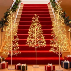 LED Lichterbaum mit Warmweißen LED-Leuchten Künstlicher Weihnachtsbaum Birkenbaum 120 cm