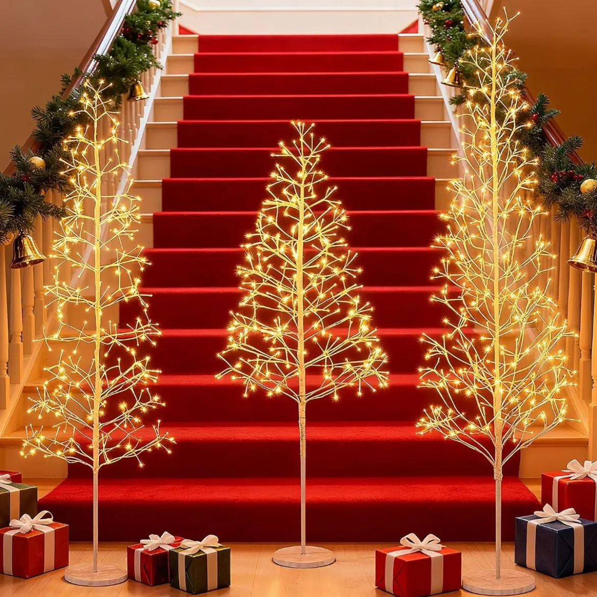 LED Lichterbaum mit Warmweißen LED-Leuchten Künstlicher Weihnachtsbaum Birkenbaum 120 cm