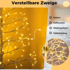 LED Lichterbaum mit Warmweißen LED-Leuchten Birkenbaum Künstlicher Weihnachtsbaum 150 cm