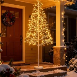 LED Lichterbaum mit Warmweißen LED-Leuchten Birkenbaum Künstlicher Weihnachtsbaum 150 cm