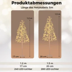LED Lichterbaum mit Warmweißen LED-Leuchten Birkenbaum Künstlicher Weihnachtsbaum 150 cm