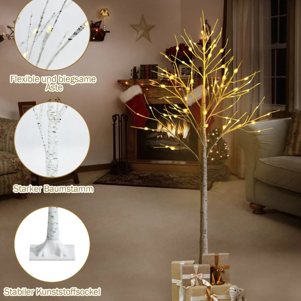 LED Lichterbaum mit Warmweißen LED-Leuchten Birkenbaum Künstlicher Weihnachtsbaum