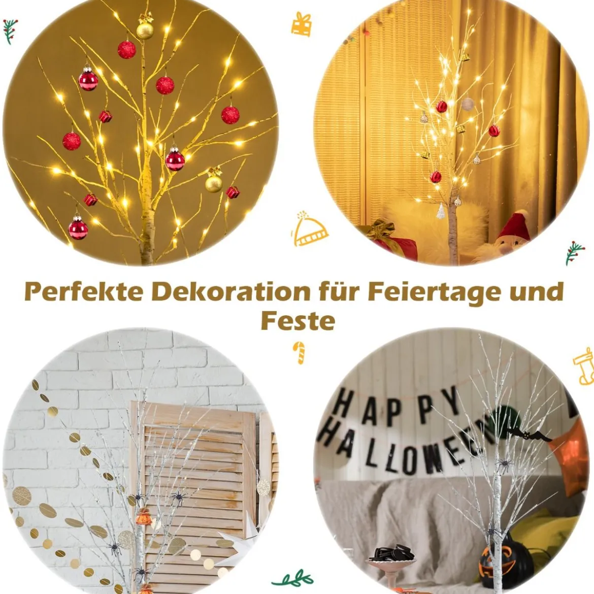 LED Lichterbaum mit Warmweißen LED-Leuchten Birkenbaum Künstlicher Weihnachtsbaum