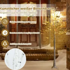 LED Lichterbaum mit Warmweißen LED-Leuchten Birkenbaum Künstlicher Weihnachtsbaum