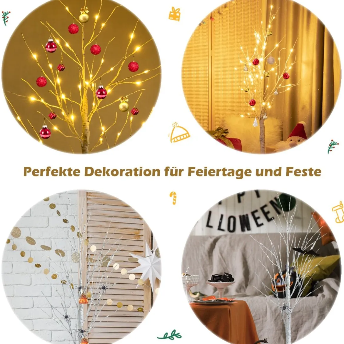 LED Lichterbaum mit Warmweißen LED-Leuchten Birkenbaum Künstlicher Weihnachtsbaum