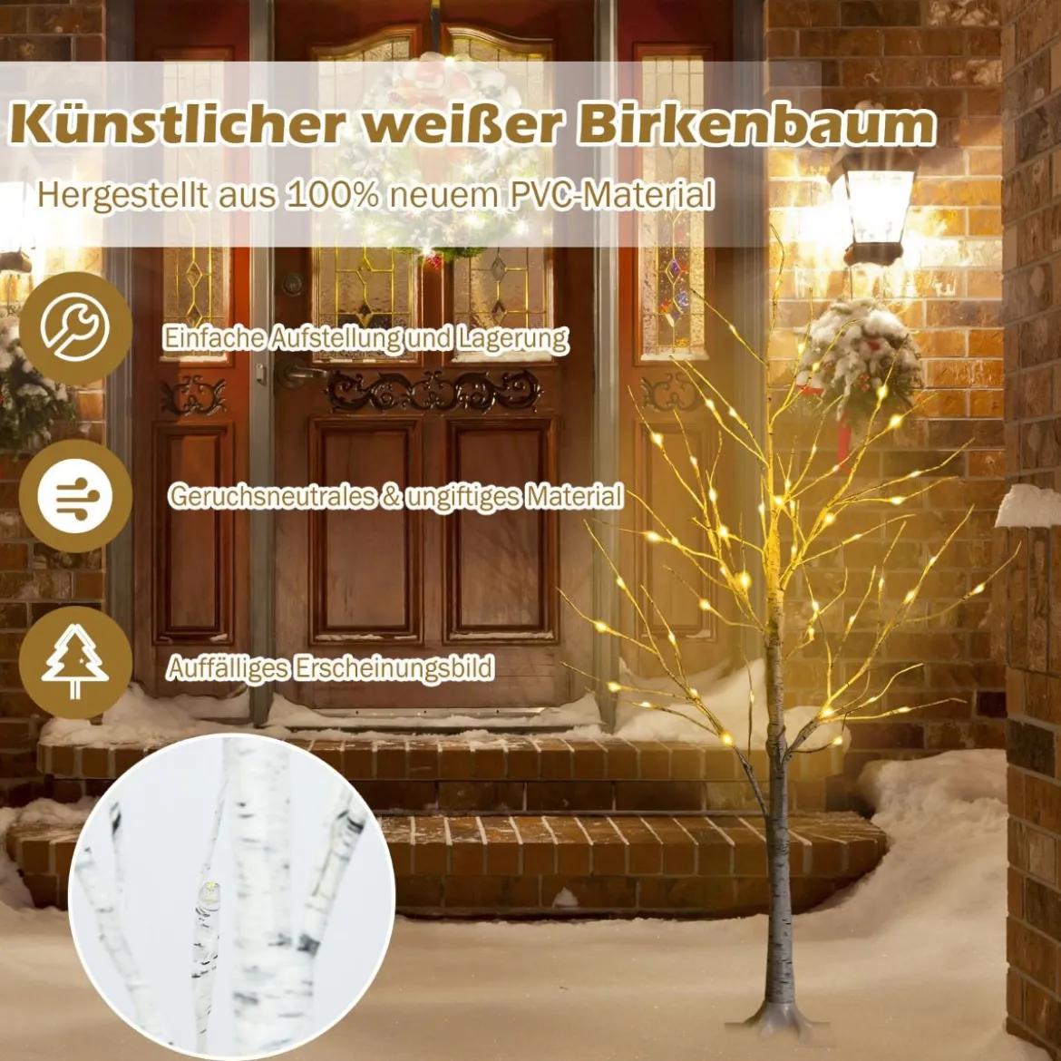 LED Lichterbaum mit Warmweißen LED-Leuchten Birkenbaum Künstlicher Weihnachtsbaum