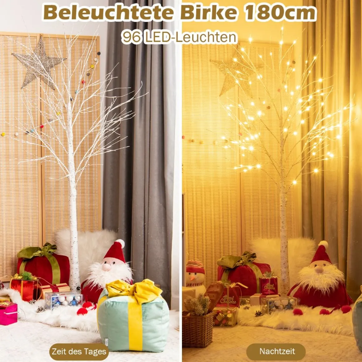 LED Lichterbaum mit Warmweißen LED-Leuchten Birkenbaum Künstlicher Weihnachtsbaum