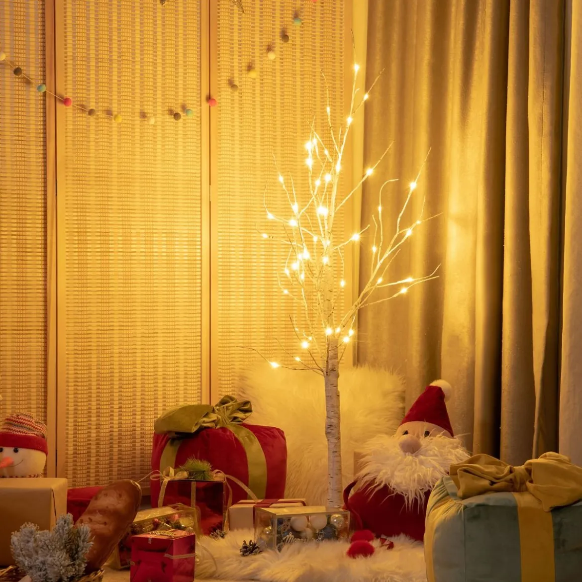 LED Lichterbaum mit Warmweißen LED-Leuchten Birkenbaum Künstlicher Weihnachtsbaum