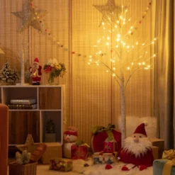 LED Lichterbaum mit Warmweißen LED-Leuchten Birkenbaum Künstlicher Weihnachtsbaum