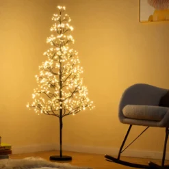 LED Lichterbaum mit Warmweißen LED-Leuchten Birkenbaum Künstlicher Weihnachtsbaum 120 cm