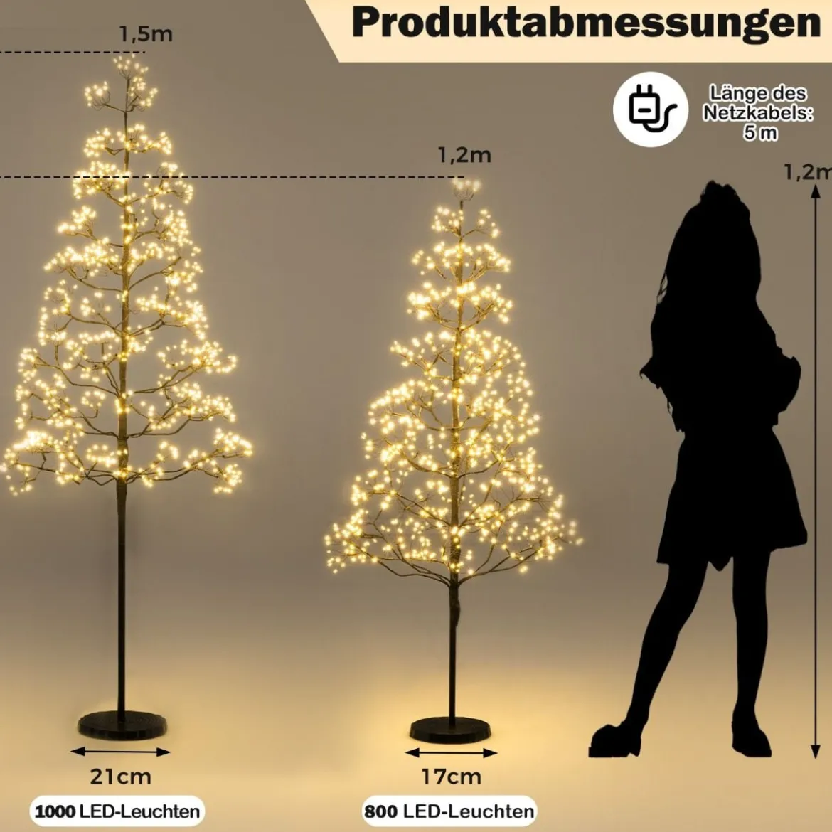 LED Lichterbaum mit Warmweißen LED-Leuchten Birkenbaum Künstlicher Weihnachtsbaum 120 cm