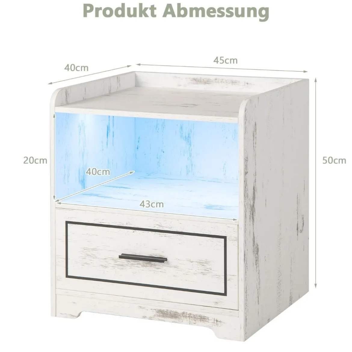 LED-Nachttisch Intelligenter Nachtschrank mit 2 USB-Anschlüssen Weiß