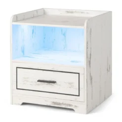 LED-Nachttisch Intelligenter Nachtschrank mit 2 USB-Anschlüssen Weiß
