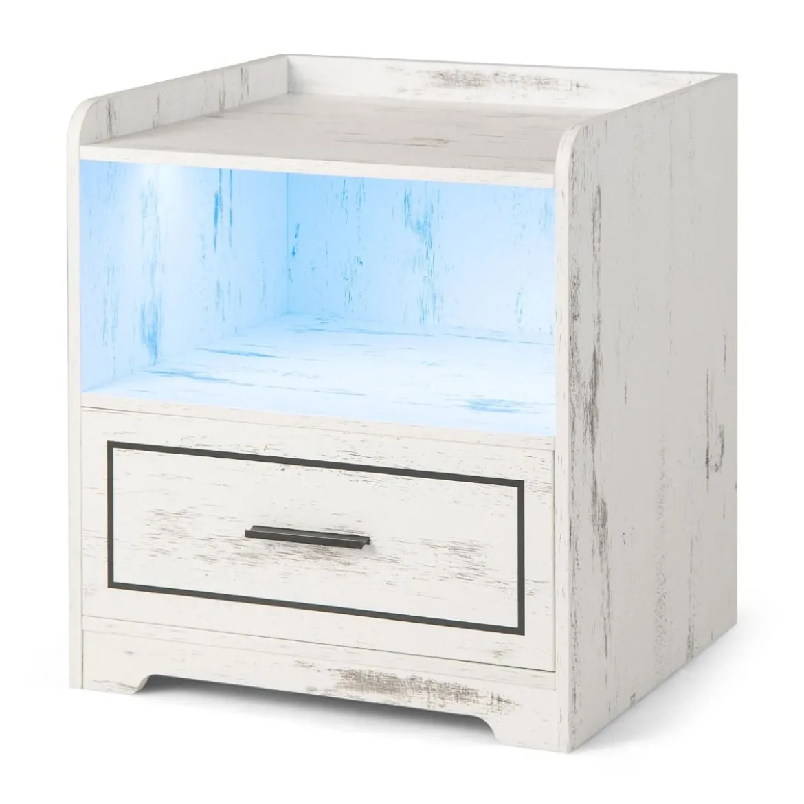 LED-Nachttisch Intelligenter Nachtschrank mit 2 USB-Anschlüssen Weiß
