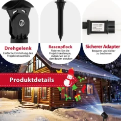 LED-Projektionslampe mit 5 Premium-LED-Leuchten für Weihnachten 11 x 12 x 45,5 cm Schwarz