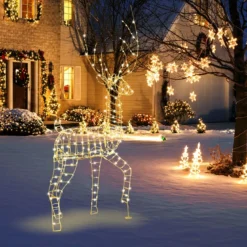 LED Rentier groß beleuchtete Weihnachtsdeko 186 cm Weihnachtsfigur mit 300 warmweißen Lichtern