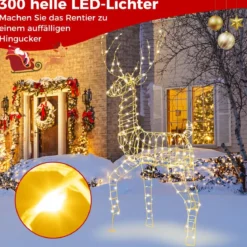 LED Rentier groß beleuchtete Weihnachtsdeko 186 cm Weihnachtsfigur mit 300 warmweißen Lichtern