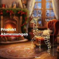 LED Rentier groß beleuchtete Weihnachtsdeko 186 cm Weihnachtsfigur mit 300 warmweißen Lichtern