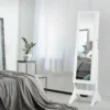 LED Schmuckschrank Schmuckregal abschließbar Schmuck Spiegelschrank neigungsverstellbar 39 x 37 x 153 cm Weiß