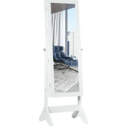 LED Schmuckschrank Schmuckregal abschließbar Schmuck Spiegelschrank neigungsverstellbar 39 x 37 x 153 cm Weiß