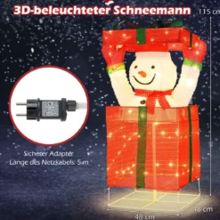 LED Schneemann in Geschenkbox mit 100 Warmweißen LED-Lichtern Beleuchtete Weihnachtsdeko