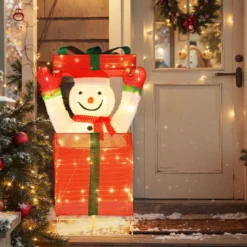 LED Schneemann in Geschenkbox mit 100 Warmweißen LED-Lichtern Beleuchtete Weihnachtsdeko