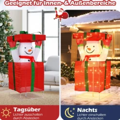 LED Schneemann in Geschenkbox mit 100 Warmweißen LED-Lichtern Beleuchtete Weihnachtsdeko