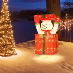 LED Schneemann in Geschenkbox mit 100 Warmweißen LED-Lichtern Beleuchtete Weihnachtsdeko