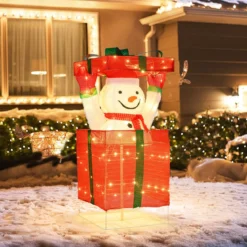 LED Schneemann in Geschenkbox mit 100 Warmweißen LED-Lichtern Beleuchtete Weihnachtsdeko