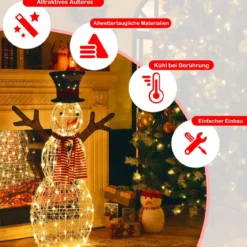 LED Schneemann mit 80 LED-Lichtern Weihnachtsdeko Weihnachtsfigur 66 x 14 x 110 cm
