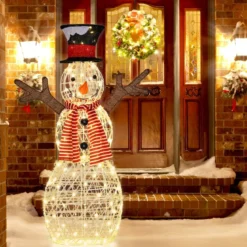 LED Schneemann mit 80 LED-Lichtern Weihnachtsdeko Weihnachtsfigur 66 x 14 x 110 cm