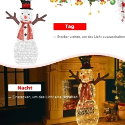 LED Schneemann mit 80 LED-Lichtern Weihnachtsdeko Weihnachtsfigur 66 x 14 x 110 cm