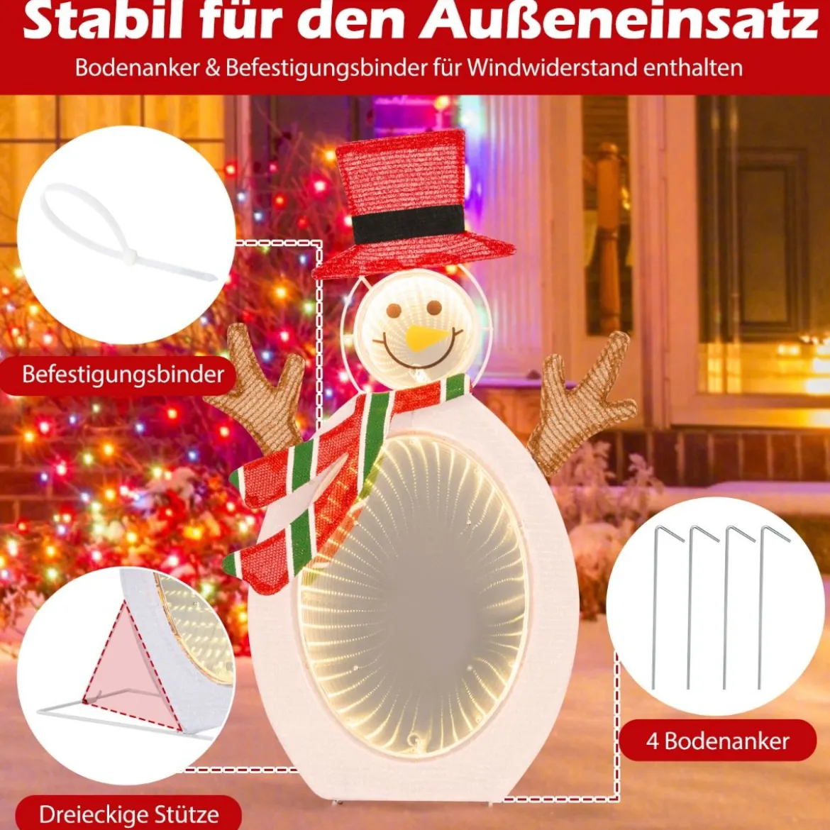 LED Schneemann mit 2 Tunnellichtern Weihnachtsfigur Weihnachtsbeleuchtung