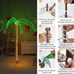 LED Seil Licht Palme künstliche LED beleuchtete Palme 175 x 120 x 218cm Grün und Braun