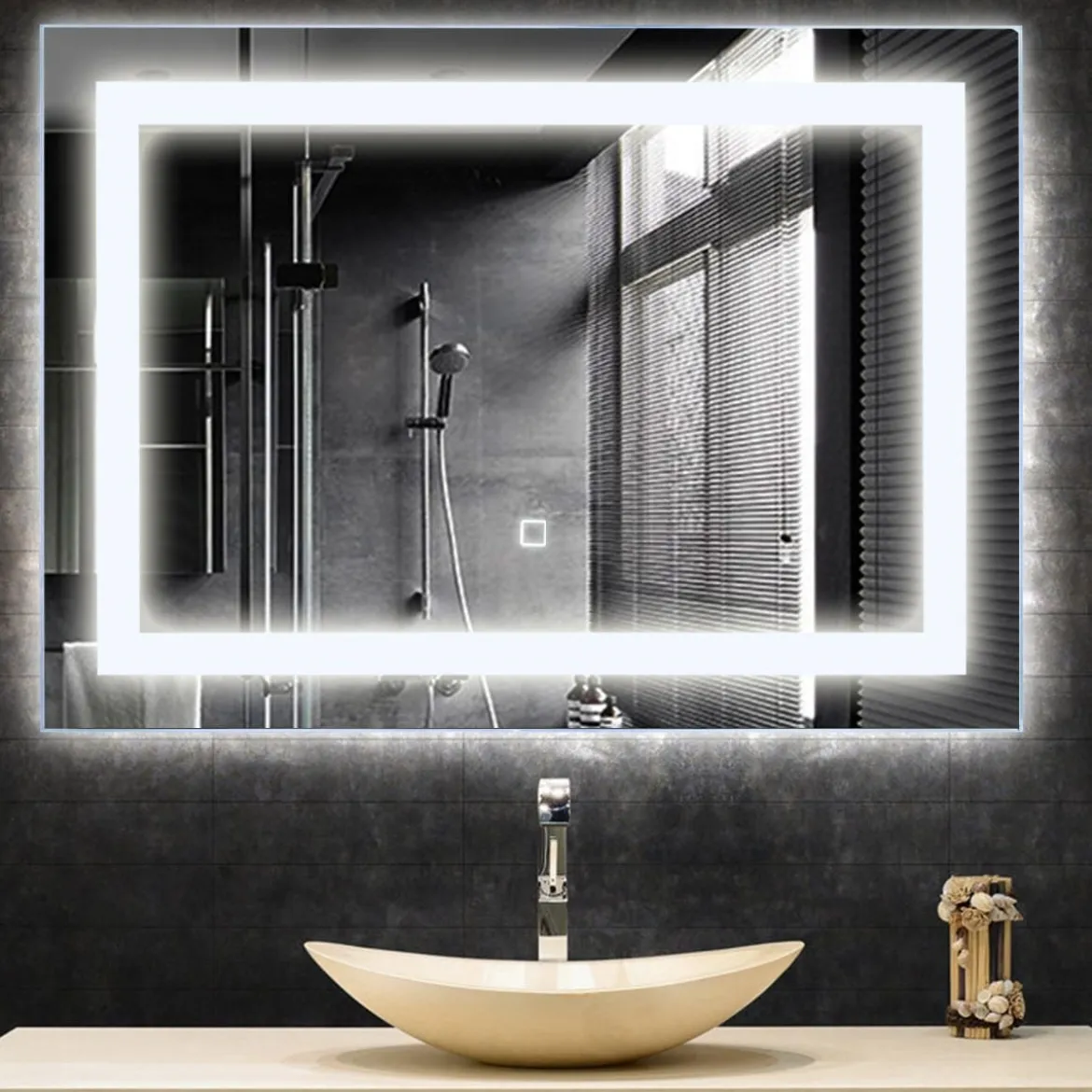 LED-Spiegel Badezimmer Spiegel mit Beleuchtung Wandspiegel Quadratisch 70 x 50 x 3 cm