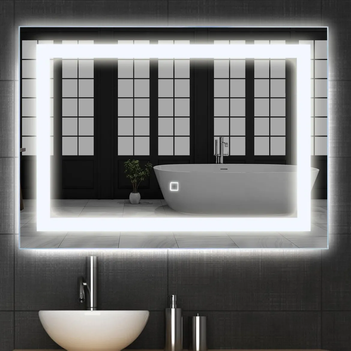 LED-Spiegel Badezimmer Spiegel mit Beleuchtung Wandspiegel Quadratisch 70 x 50 x 3 cm