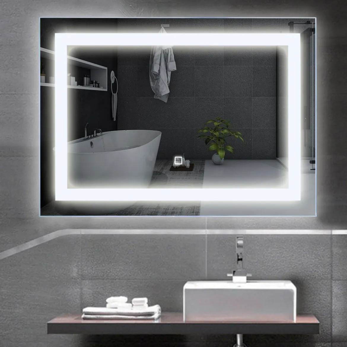 LED-Spiegel Badezimmer Spiegel mit Beleuchtung Wandspiegel Quadratisch 70 x 50 x 3 cm