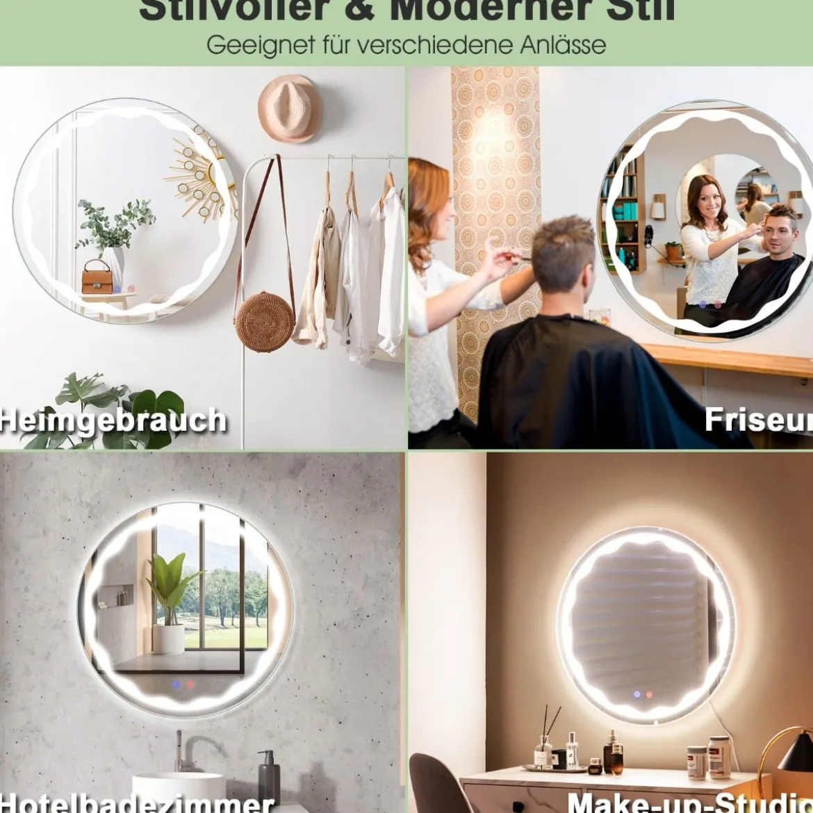 LED-Spiegel Ø 60 cm Runder LED-Spiegel mit Anti-Beschlage Spiegelheizung Badezimmerspiegel Schutzklasse IP65