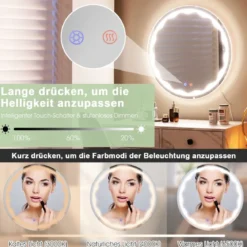 LED-Spiegel Ø 60 cm Runder LED-Spiegel mit Anti-Beschlage Spiegelheizung Badezimmerspiegel Schutzklasse IP65